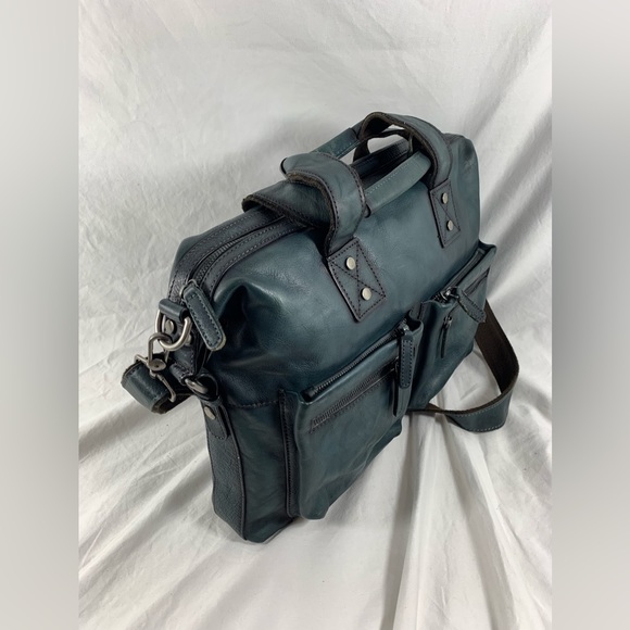 Genuine IVTG distressed blue leather briefcase messenger bag crossbody - Picture 4 of 16